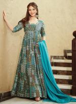 Heavy Rayon Sky Blue Ethnic Wear Digital Printed Readymade Gown